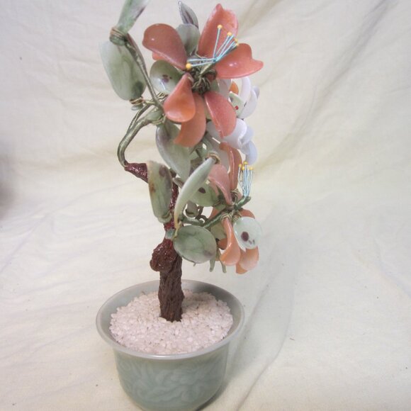 VTG GLASS CHERRY BLOSSOM BONSAI TREE W/JADE COLORED POT - Picture 4 of 6